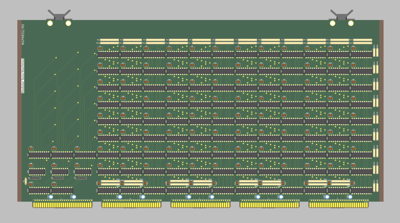 the mgpr832 register card PCB, a dense grid of 119 DIP packages